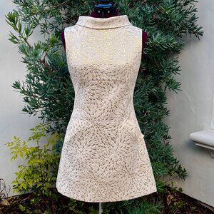 Mod Metallic Sparkle Gold White 1960s Evening Mini Dress sz8
